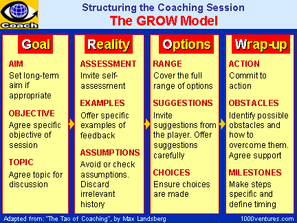 GROW Model: Goal - Reality - Obstacles - Wrap Up - Structuring an