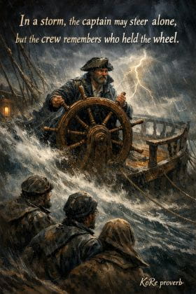 Proverb about the European Commission (EC): In a storm, the captain may steer alone, but the crew remembers who held the wheel