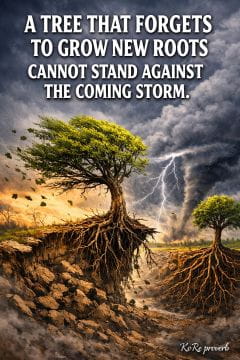 KoRe proverb: A tree that forgets to grow new roots cannot stand against the coming storm.