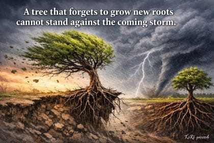 KoRe provetb: A tree that forgets to grow new roots cannot stand against the coming storm.