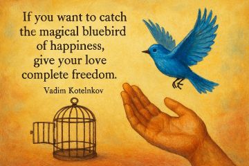 Illustrated quotes about love: catch the blue bird of happiness