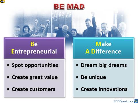 BE MAD - Be Entrepreneurial, Mare A Difference, VadiK disruptive innovator