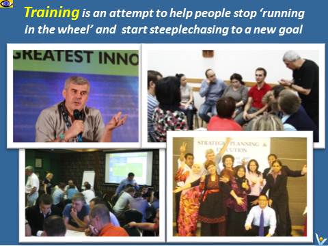 Training quotes: Training is an attempt to help people stop 'running in the wheel" and start steeplechasing to a new goal. Vadim Kotelnikov